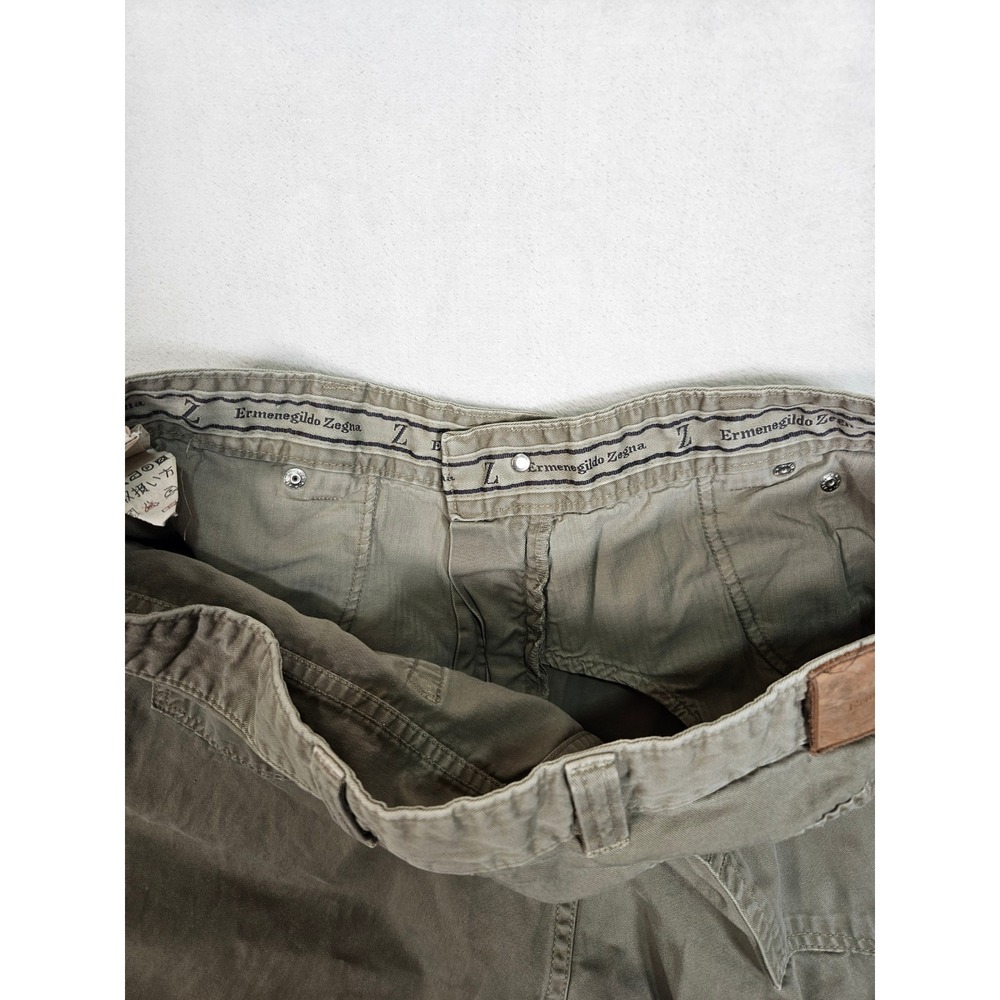 Ermenegildo Zegna Mens 40 Cotton Straight Leg Trousers Olive Drab Made in Italy - Picture 8 of 13